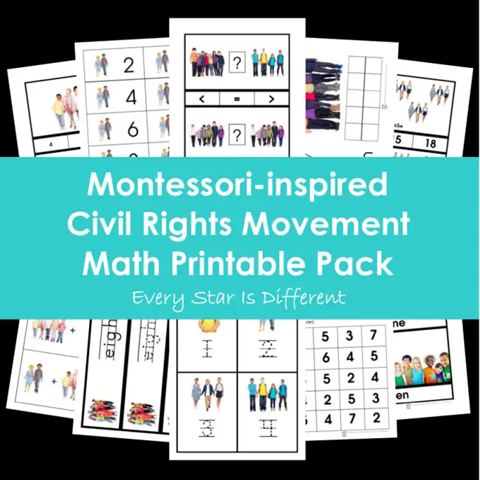 Pack imprimable de mathématiques du mouvement des droits civiques inspiré de Montessori de chaque étoile est différente